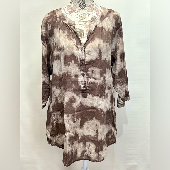 🛍️COLDWATER CREEK brown tie dye tunic top size L. - Picture 1 of 12
